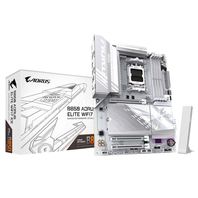 GIGABYTE B850 AORUS Elite WIFI7 Ice Carte Mère - AMD Ryzen 9000 Series CPUs, VRM numérique 12+2+1 Phases, jusqu'à 8200MHz DDR5 (