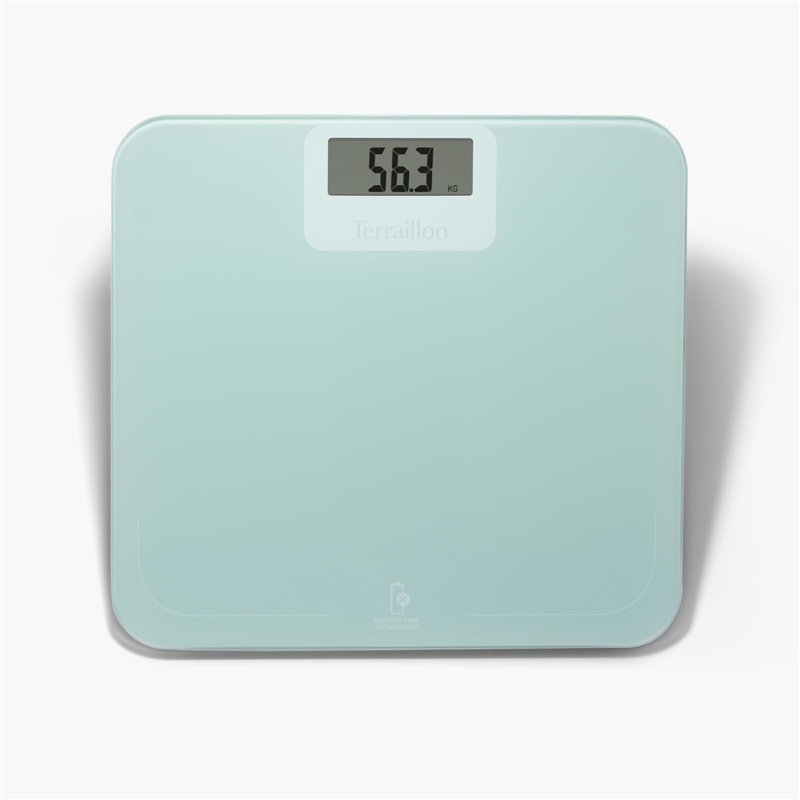 TERRAILLON - POWER FREE - Pèse personne électronique sans piles ni batterie, Ecologique, Dynamo, Capacité 180 Kg, Verre