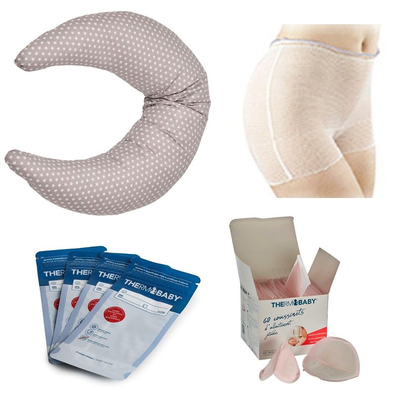 THERMOBABY - PACK Maternité Et Allaitement Complet - Coussin D’Allaitement - Slips De Maternité Lavables - Sachets De Conservation