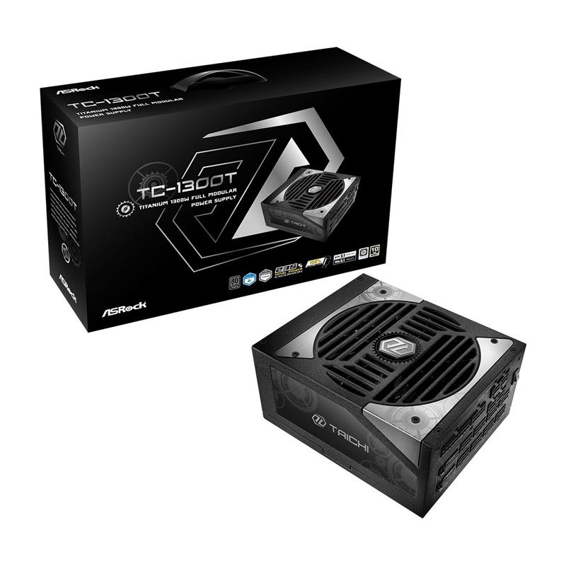 Source d'alimentation ASROCK TC-1300T, PSU, 1300 W, 80 Plus Titane, 135 mm, modulaire, PCI-E 5.1 (12+4pin) x2, PCI-E (6+2 Broche