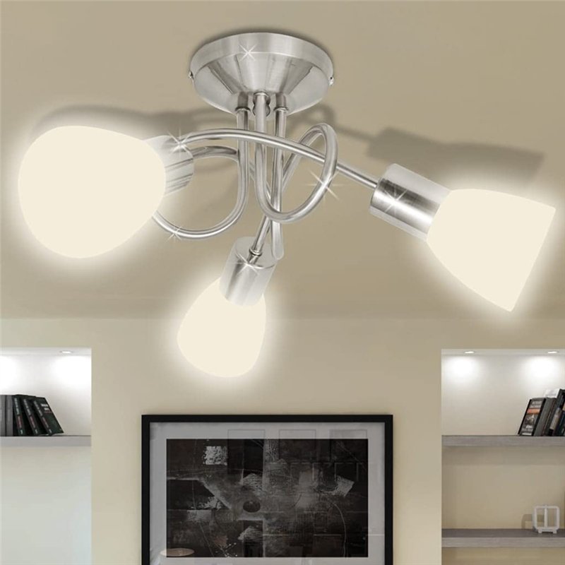 Image secondaire de vidaXL Plafonnier Abat-jour Verre 3 Ampoules Luminaire Lampe Suspension Lustre