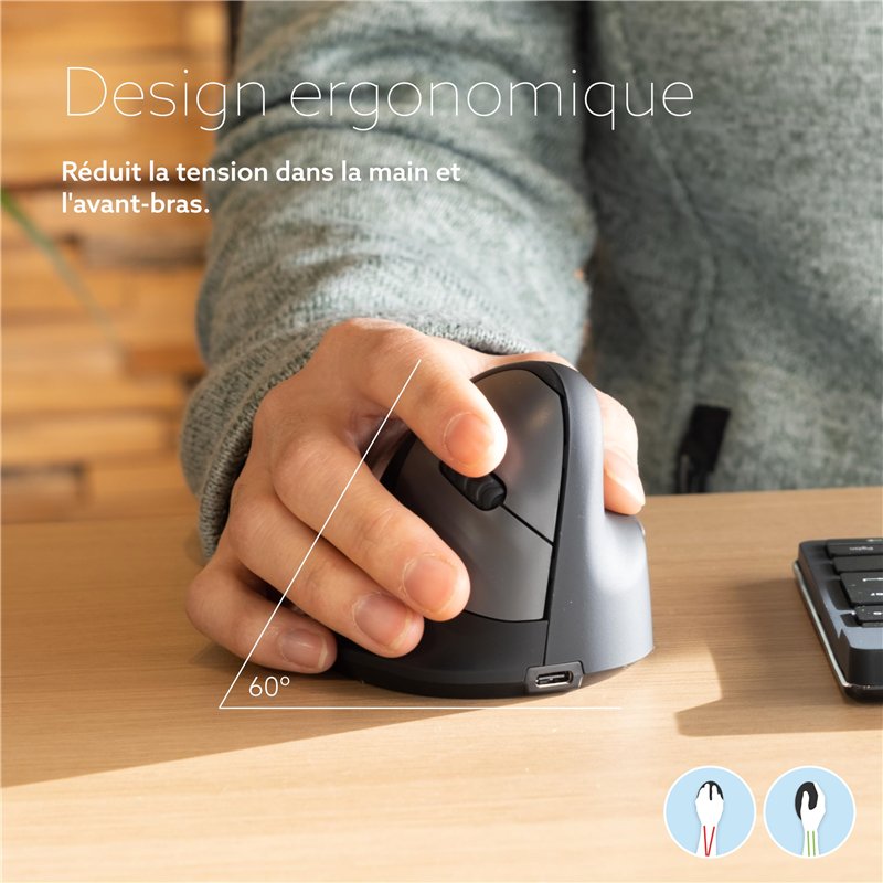 Image secondaire de R-Go HE Break Souris Ergonomique sans Fil, pour Grande Main, Bluetooth 5.0, Clic Silencieux, avec Logiciel Anti-Tendinite, Souri