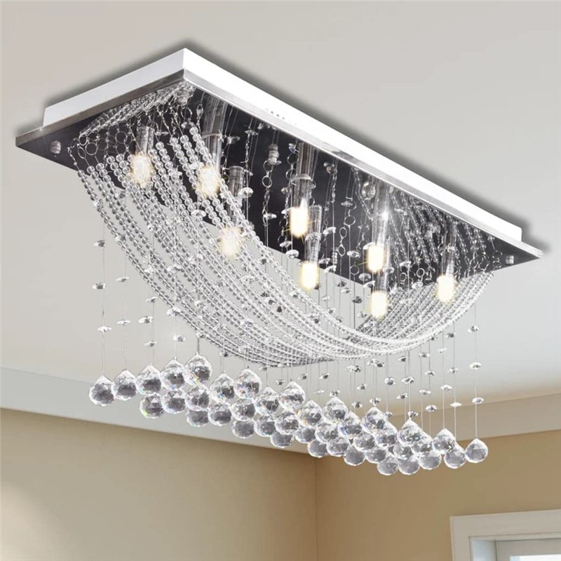 Image secondaire de vidaXL Plafonnier avec perles en verre cristal Étincelant Blanc 8 x G9 29 cm