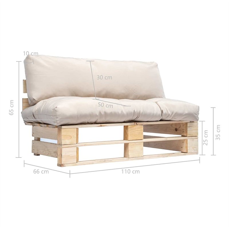 Image secondaire de vidaXL Pinède Ensemble de Canapé de Jardin Palette et Coussins Sable Sofa Banc