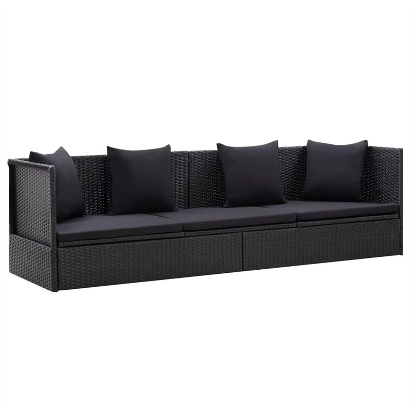 VidaXL Canapé de jardin avec coussin et coussin en polyrotin Noir
