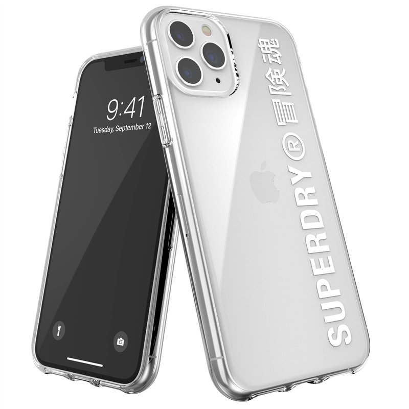 Superdry Coque de Protection Compatible avec iPhone 11 Pro, Transparente, Transparente/Blanche.