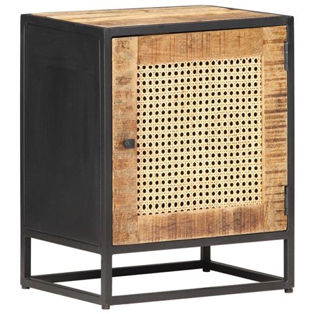 Table de Nuit 40x30x50 cm Bois de Mangue Brut et roseaux naturels