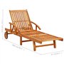 vidaXL Bois d'Acacia Chaise Longue de Jardin avec Table et Coussin Bain de Soleil d'Extérieur Transat de Patio Chaise Longue de 
