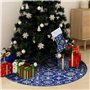 vidaXL Tapis de Sapin de Noël de Luxe avec Chaussette - Décoration de Noël - Bleu - 122 cm