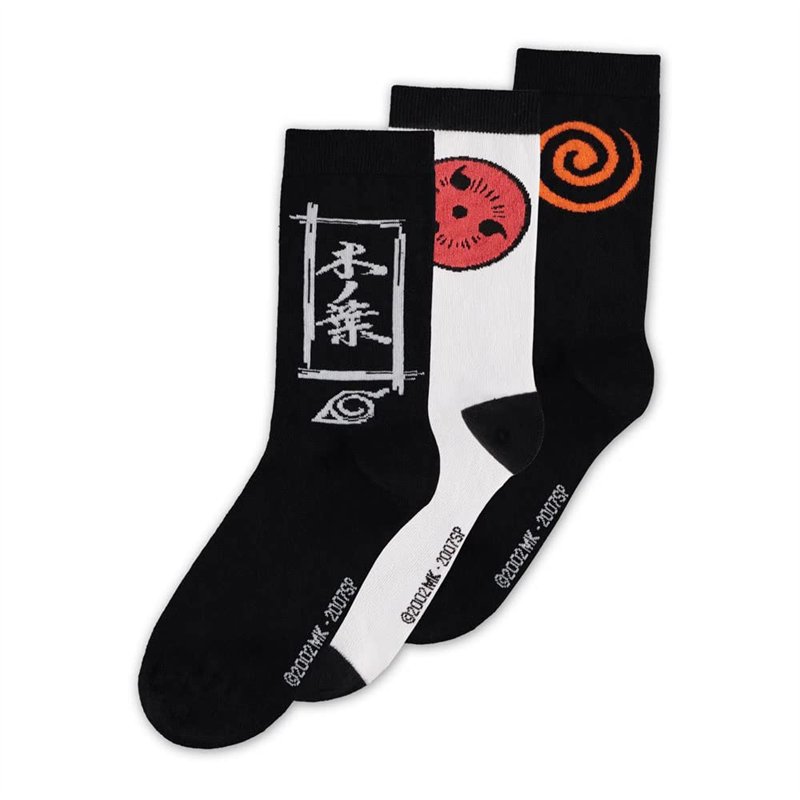 Naruto Shippuden Sasuke CR206027NRT Lot de 3 paires de chaussettes pour homme 43/46 Noir/blanc, noir/blanc