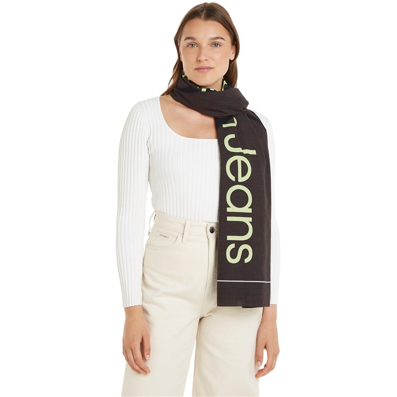 Image secondaire de Calvin Klein Jeans Écharpe Femme Logo Coton Biologique, Noir (Black/Dark Juniper), Taille Unique