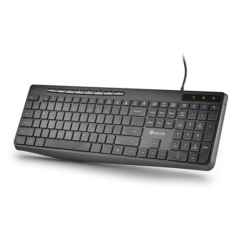 NGS Spectra French - Clavier Ultra Slim Silencieux USB-A, Résistant aux Éclaboussures, Touches Multimédia, Anti-Usure, 10 Millions de Frappes
