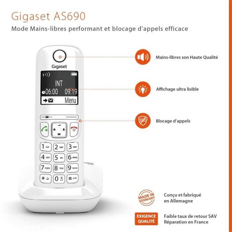 Image secondaire de Téléphone Fixe GIGASET AS690 Blanc - Mains-libres performant HSP et blocage d'appels efficace