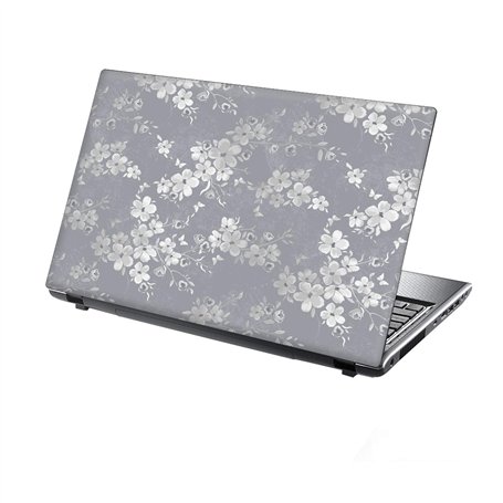 TaylorHe Autocollant en vinyle pour ordinateur portable 13-14" Motif fleurs Gris argenté