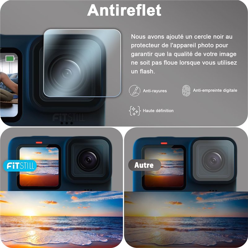 Image secondaire de FiTSTILL [9 Pièces Protecteur d'écran pour Go Pro Hero 12/11/ 10/9 Black, Protecteur d'écran en verre + Protecteur d'objectif en