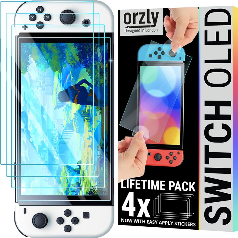 Orzly Verre Trempé Protection compatible pour Nintendo Switch OLED model 2024 console, Film Protecteur D'écran pour Nintendo Swi