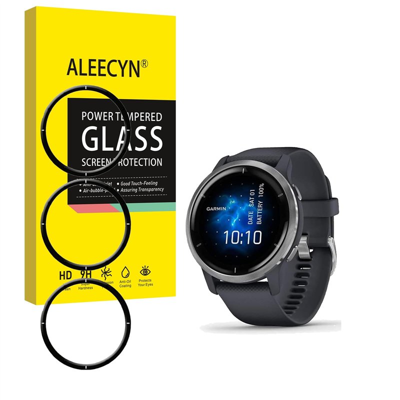 3 Pièces Verre Trempé Compatible Garmin Venu 2, 9H Dureté, HD, Anti-Rayures, sans Bulles, Protection D'écran Garmin Venu 2