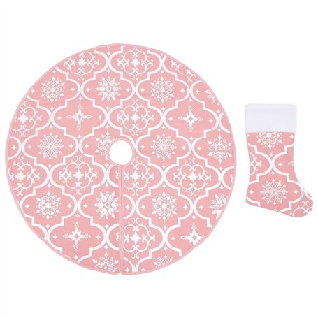 vidaXL Tapis de Sapin de Noël de Luxe avec Chaussette - Décoration de Noël - Rose - 90 cm