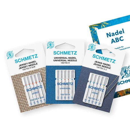 SCHMETZ Kit d'aiguilles pour machine à coudre | 5 Aiguilles universelles | 5 Aiguilles en jersey | 5 Aiguilles pour jeans | épai