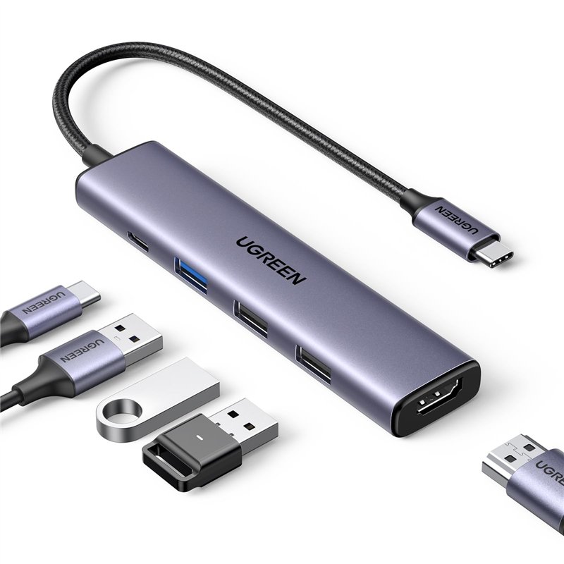 UGREEN Revodok 105 Hub USB C HDMI 4K PD 100W Charge Multi Data Ports 5Gbps 5 en 1 Adaptateur USB C vers HDMI Compatible avec iPh