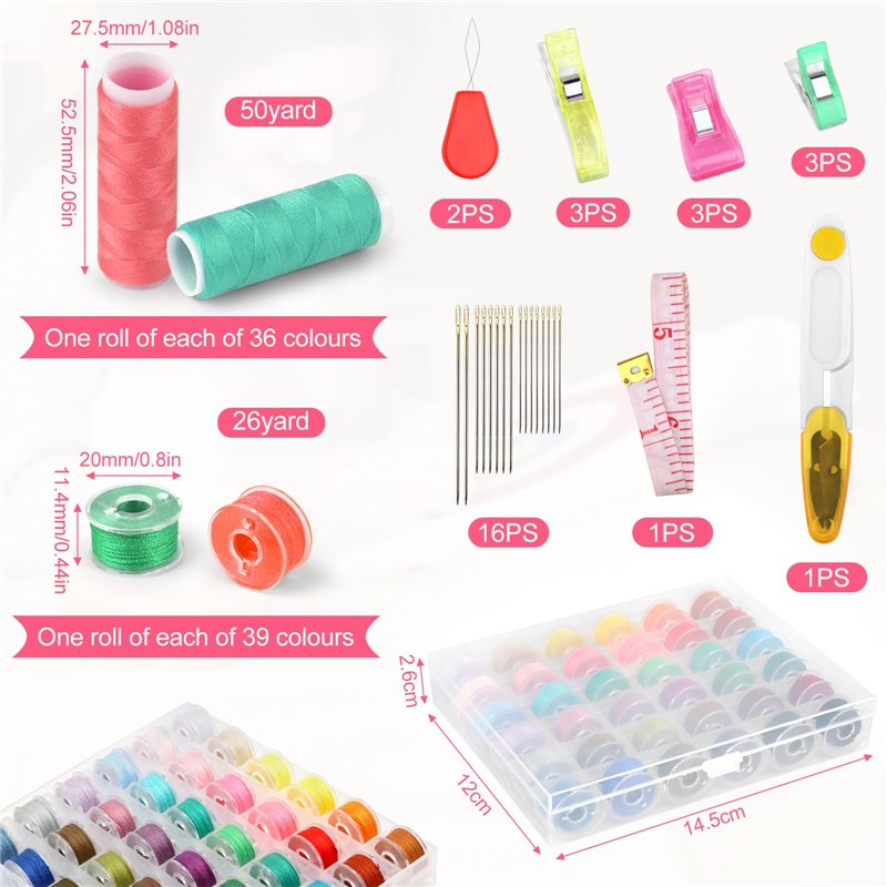 Image secondaire de Fil à Coudre Kit,50 yards de fil pour machine à coudre par rouleau de fil et 39 bobines de machines coudre surjeteuses, pour Les