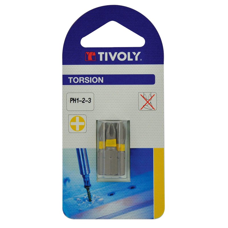 TIVOLY 11520320001 - Juego Puntas de atornillado TORSIÓN Philips N1-2-3 largo 25 mm (Envase de 3 pz.)