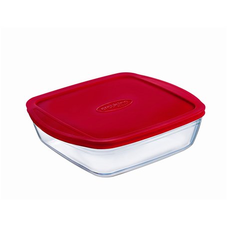 Ôcuisine Cook&amp;Store Boîte carrée 25 x 22 x 7 cm / 2,2 l Transparent + Couvercle Rouge