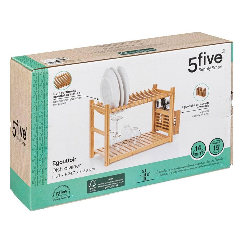 Image secondaire de Five 5 Simply Smart Égouttoir à Vaisselle 2 Niveaux et Couverts en Bambou