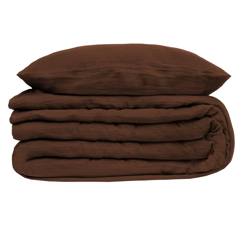 Atmosphera - Parure de lit 3 pièces Flora Gaze de Coton Marron 240x220cm