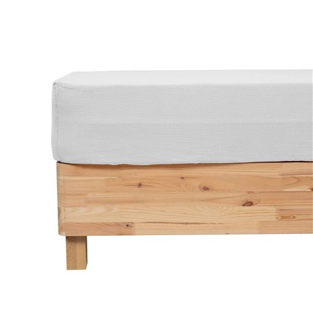 Atmosphera - Drap Housse Flora Gaze de Coton Blanc 160x200cm