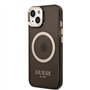 Guess GUHMP14SHTCMK Coque pour iPhone 14 6,1" Noir/Noir Coque Rigide Or Ligne Translucide