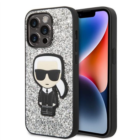Karl Lagerfeld KLHCP14LGFKPG Coque de Téléphone, Coque de protection rigide pour iPhone 14 Pro 6,1'' Argentéargenté