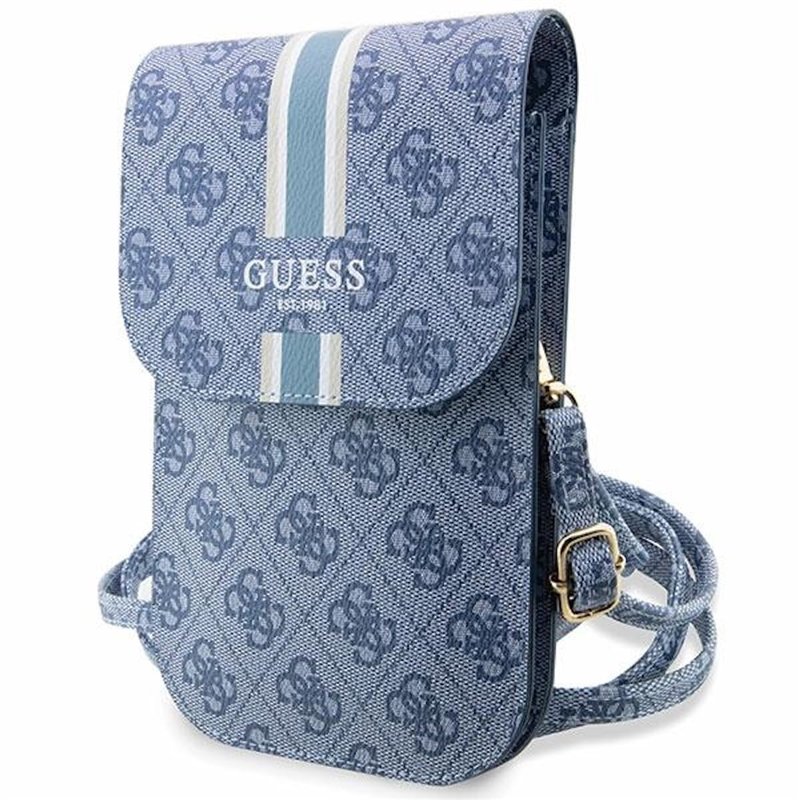 Guess Étui portefeuille en polyuréthane 4G avec rayures imprimées Bleu, bleu