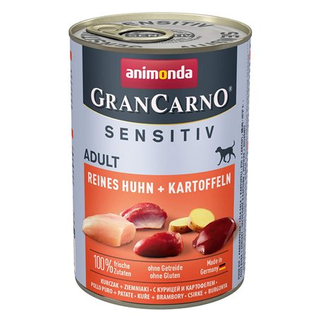 Nourriture pour chien GranCarno Sensitiv Adult d’animonda, nourriture humide pour chien adulte, pur poulet + pomme de terre, 6 x