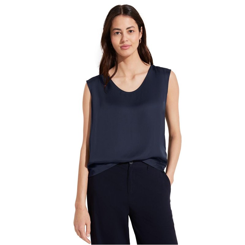 STREET ONE A344656 Haut en Satin, Bleu Foncé, 38 Femmes T-Shirt