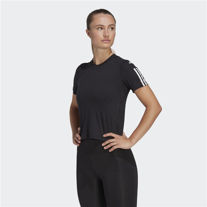Image secondaire de adidas Femme Train Essentials Train Cotton 3-Stripes Crop Tee, Black/White, S