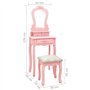 Tavolo da Trucco con Sgabello Rosa 50x59x136 cm Legno Paulownia