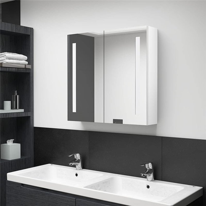 Image secondaire de vidaXL Armadietto Bagno con Specchio e LED Bianco Lucido 62x14x60 cm