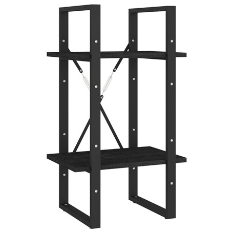 Libreria a 2 Ripiani Nera 40x30x70 cm in Massello di Pino