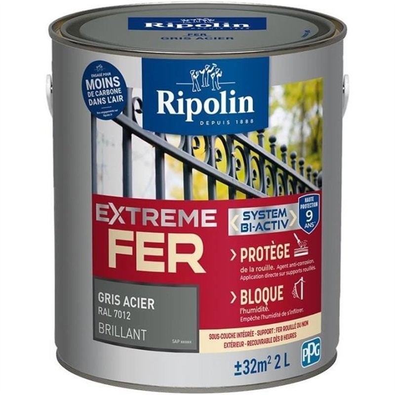 Extreme fer gris acier RAL 7012 brillant - RIPOLIN - 2 L