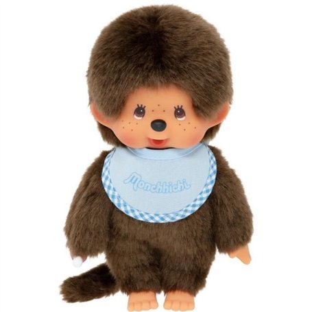 Peluche singe - BANDAI - Monchhichi Bavoir Bleu Ciel - 20 cm