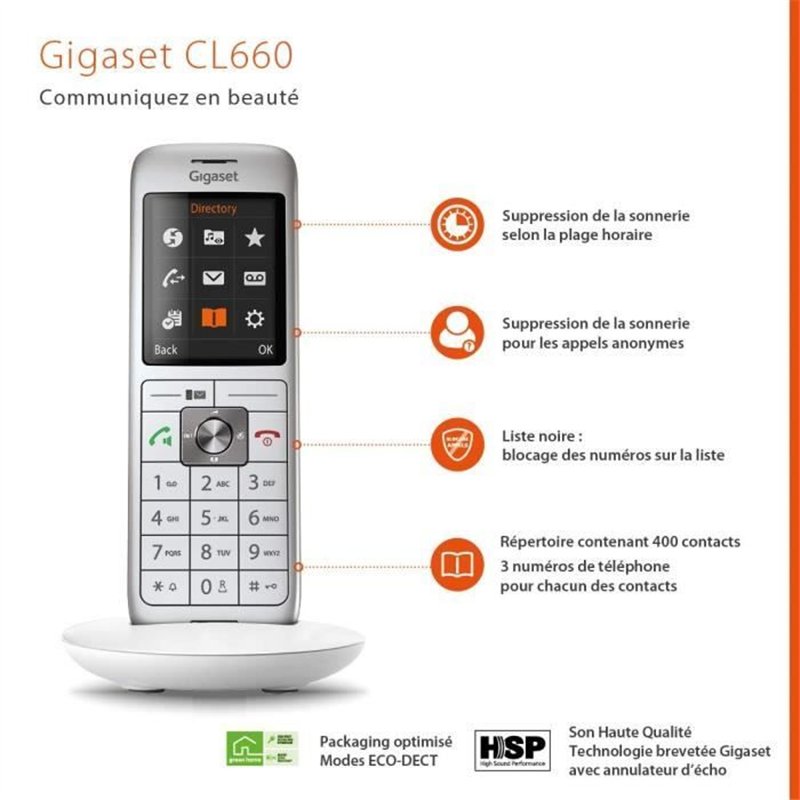 Image secondaire de Téléphone Fixe GIGASET CL 660 Blanc - Écran couleur rétroéclairé - Répertoire 400 contacts - Mains libres
