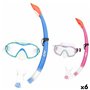 Masque de Plongée avec Tube AquaSport Bleu Rose (6 Unités)