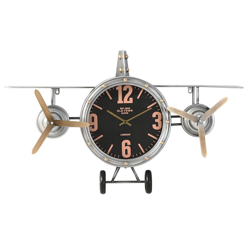 Horloge Murale Home ESPRIT Doré Argenté Métal Avion Vintage 87 x 17 x 52,5 cm