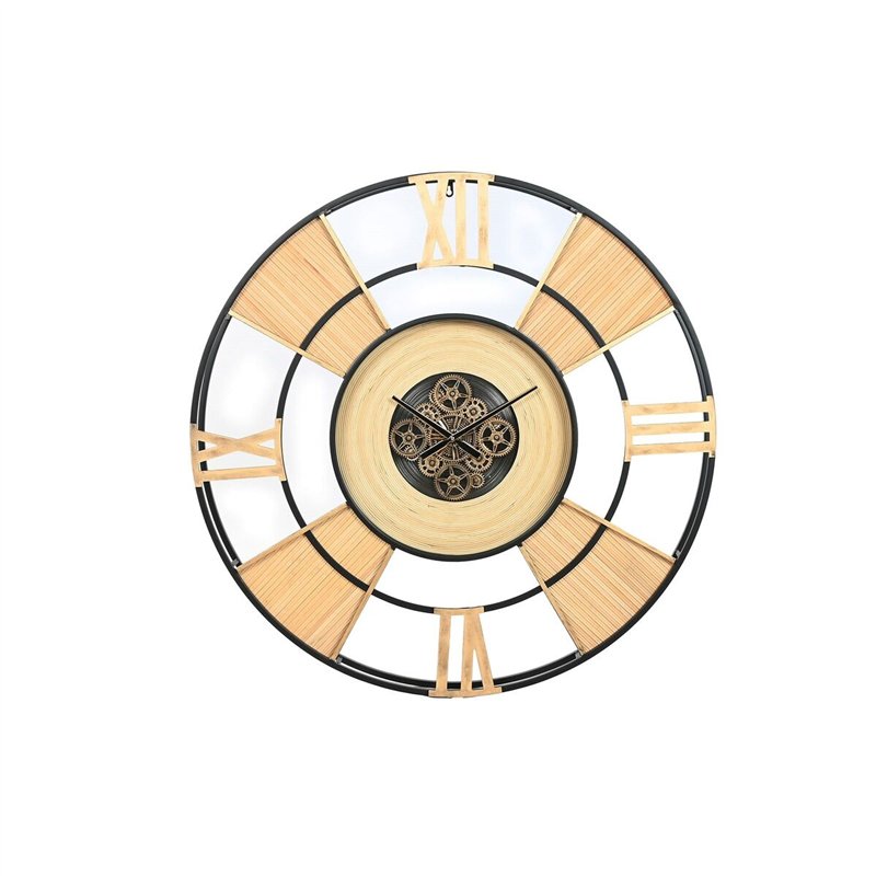 Horloge Murale Home ESPRIT Noir Naturel Métal Rotin 100 x 9 x 100 cm