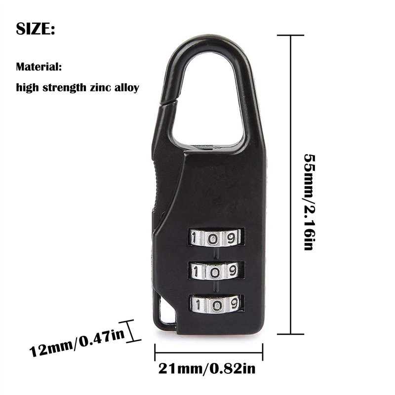 Image secondaire de Cadenas à Combinaison Serrures de Sécurité Noire à 3 Chiffres Serrure à Bagages Code de Sac Lock en Alliage De Zinc Cadenas à Co
