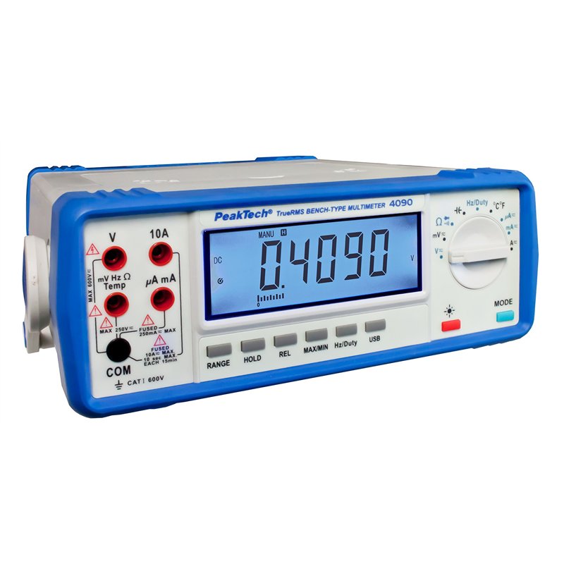 PeakTech 4090 - Multimètre Numérique de Table True RMS, Écran LCD, 22000 counts, Testeur de Continuité, Interfaces USB, Logiciel