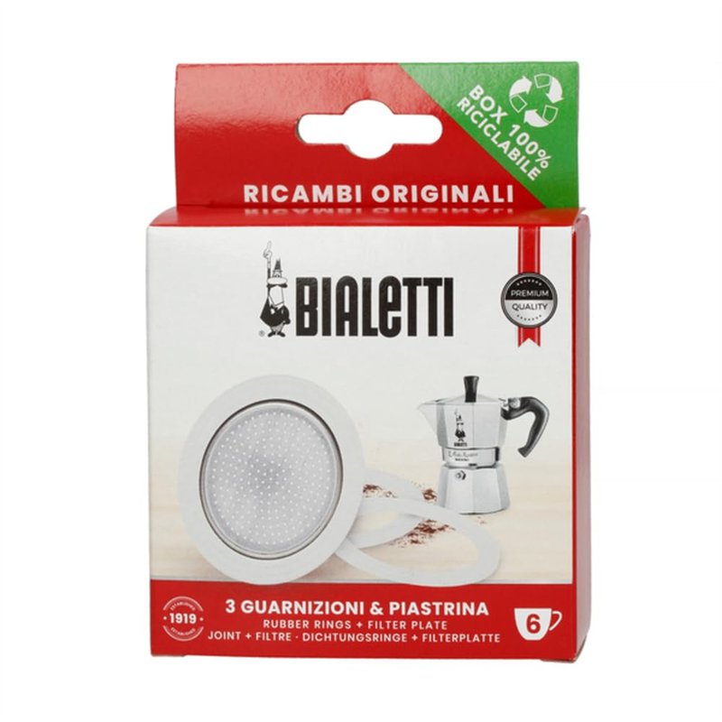Bialetti Paquet 3 Joints et 1 Filtre pour cafetière 6 Tasses Matériau : Aluminium.