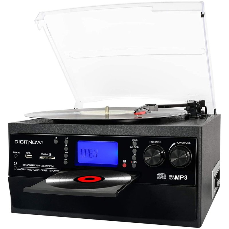 Image secondaire de DIGITNOW! Platine Vinyle Bluetooth Tourne-Disque USB mp3 et Fonction Encodage Classique Lecteur CD avec Cassette FM Radio,3 Vite