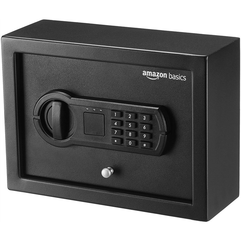 Amazon Basics Petit coffre-fort de sécurité pour tiroir de bureau avec Électronique clavier programmable, Noir, 30 cm L x 21,84 